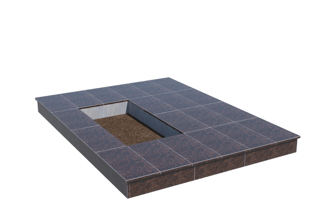 Площадки на могилу в&nbsp;Новокуйбышевске | Площадка с вертикальной (15 см) облицовкой Дымовским гранитом (под цветник)