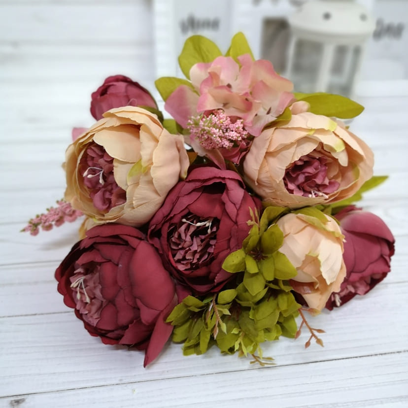 Искусственные цветы в Новокуйбышевске | Цветы искусственные «Пионы», персиково-малиновые, букет