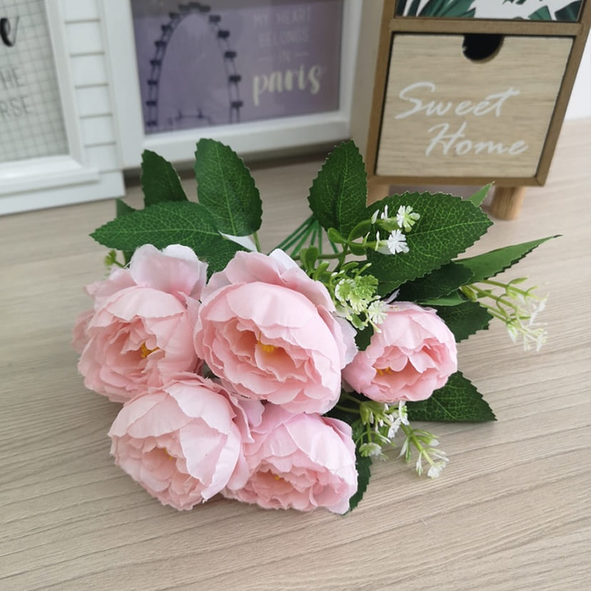 Искусственные цветы в Новокуйбышевске | Цветы искусственные «Минипиончики с гипсофилой», нежно-розовые, букет