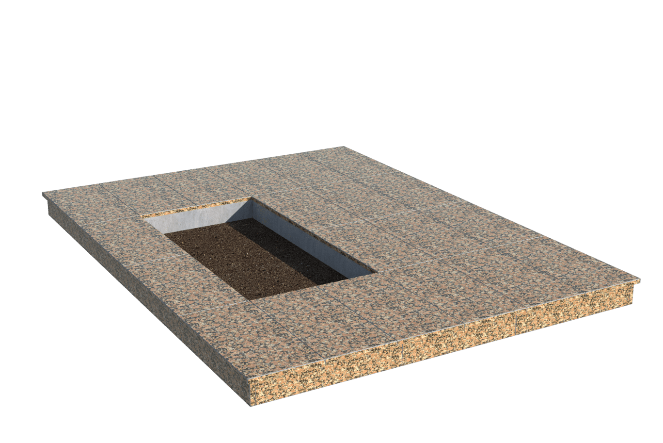 Площадки на могилу в&nbsp;Новокуйбышевске | Площадка с вертикальной (10 см) облицовкой Южно-Султаевским гранитом (под цветник)