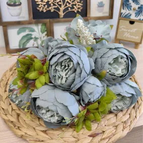 Искусственные цветы на могилу | Цветы искусственные «Пионы», серо-голубые, букет
